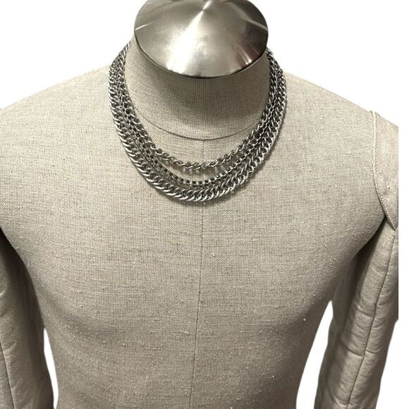 3 Tier 16-19” Adjustable Silver Tone Stainless Steel Chain Necklace - Picture 1 of 16